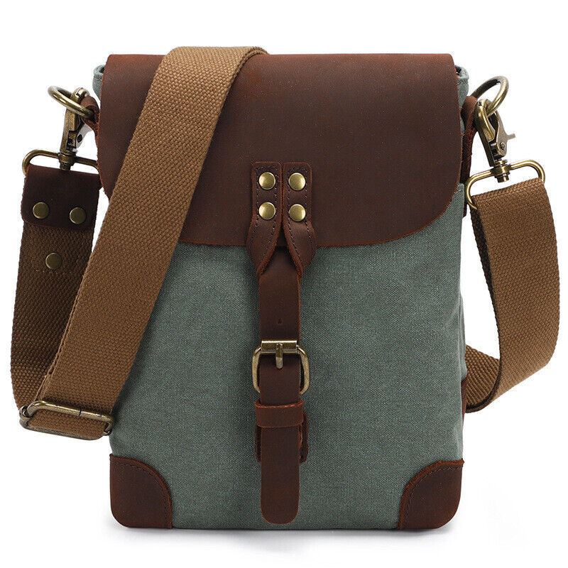 Men Canvas&Leather Shoulder/Messenger Bags 8 inches Business Casual Daypack