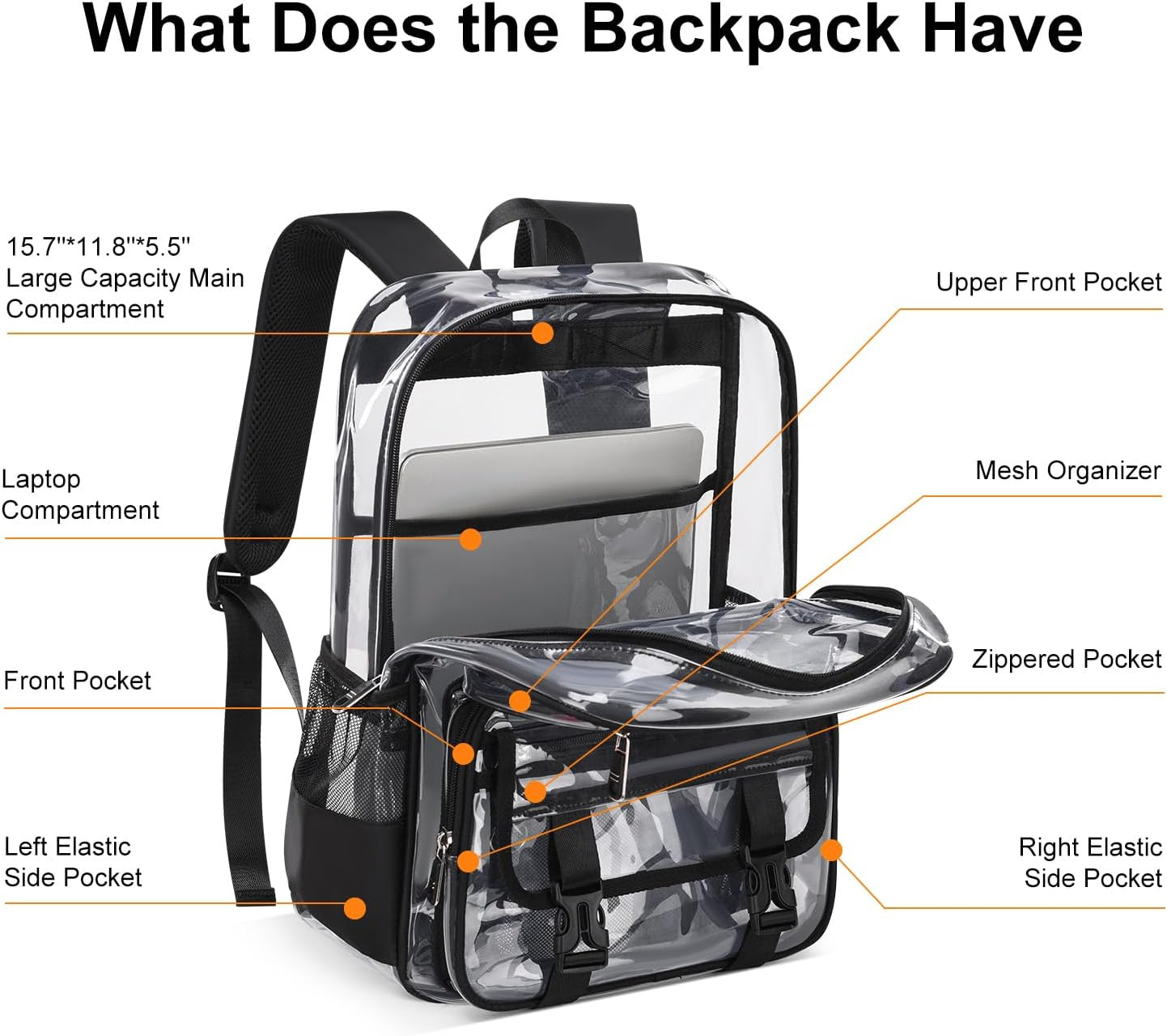 Clear Backpack for School, 16.5 Inch Large Heavy Duty Transparent Backpacks Stad