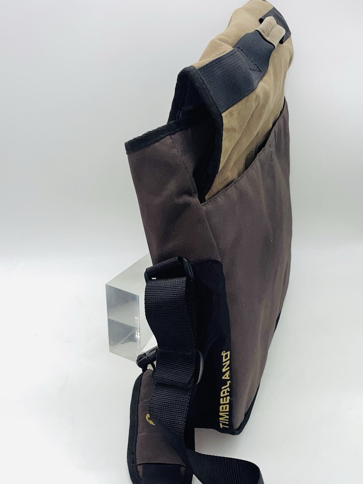 Timberland Brown/Black Canvas Large Messenger Bag Men Adjustable Shoulder Strap