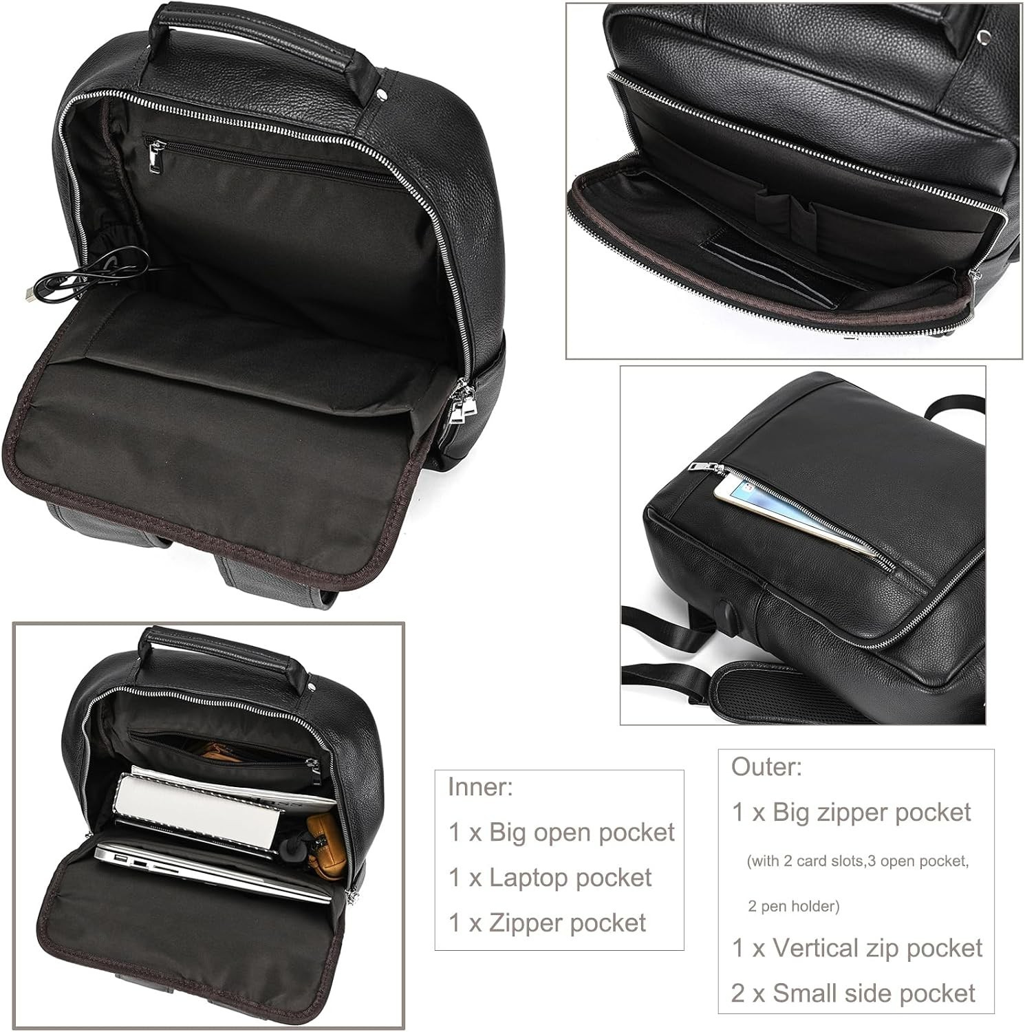 Genuine Leather LUUFAN Men’s Backpack for 15.6″ Laptop – Casual Travel Rucksack