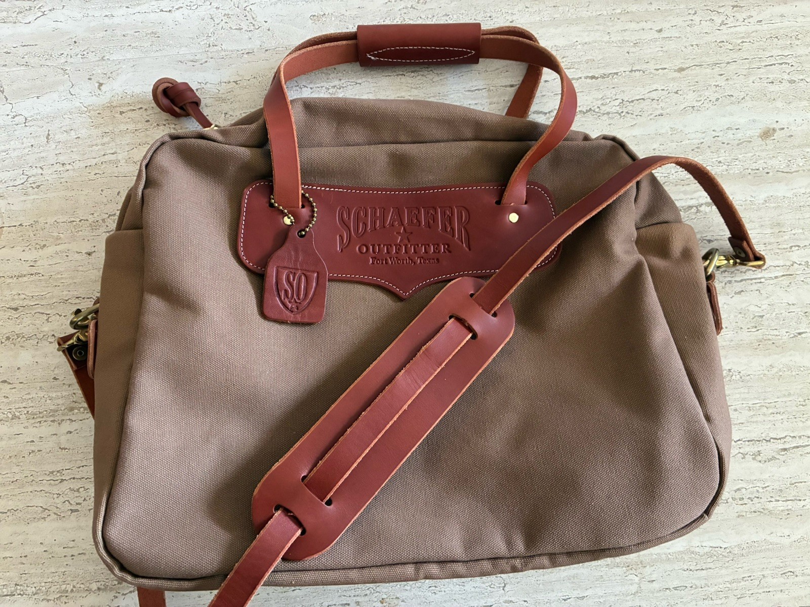 Schaefer Outfitters Tan Brown Men’s Briefcase Canvas Leather Like Filson