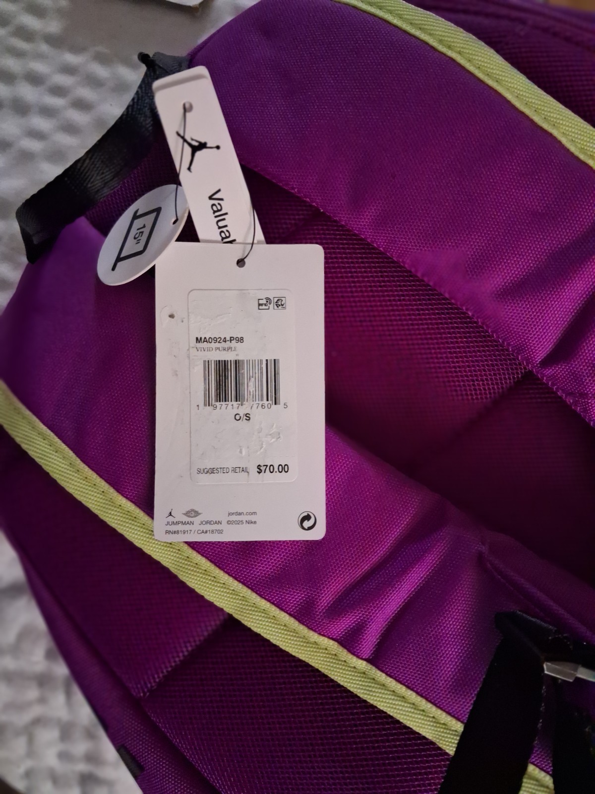 Jordan AIR Backpack LARGE PURPLE BOOKBAG Qith Tags**BRAND NEW**