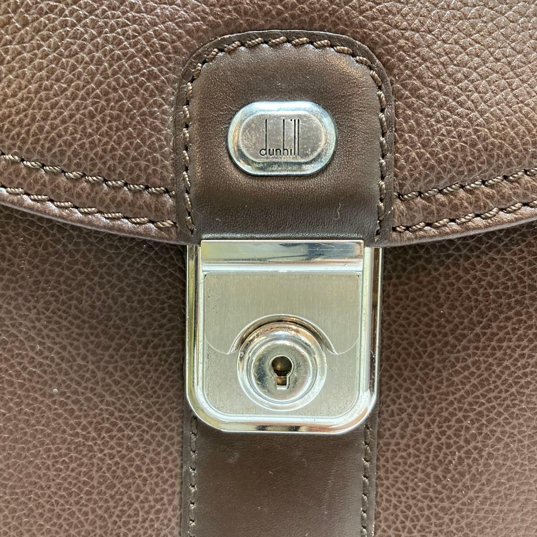 Dunhill Flap Briefcase Business Bag Brown Calf Leather Lock & Key Top Handle Men