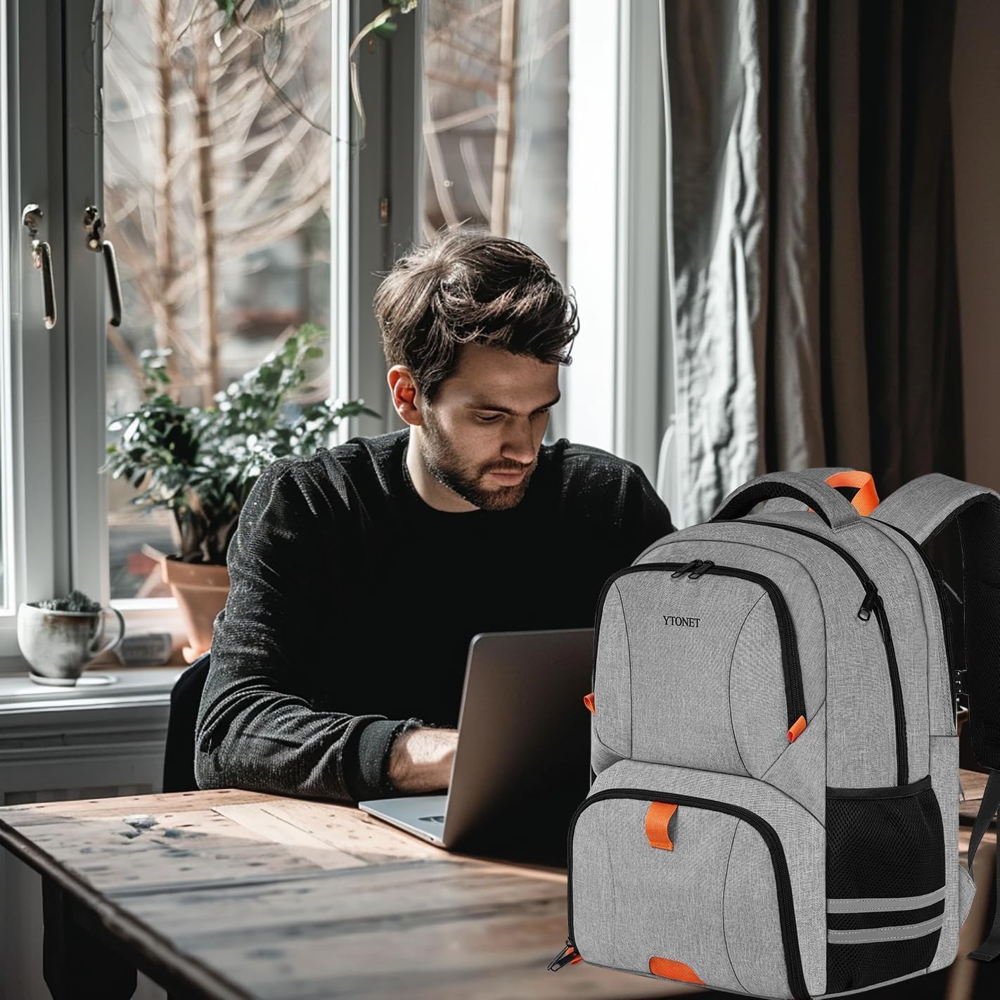 Gym Backpack with Shoe Compartment Sports Travel Bag Water Resistant Laptop Grey