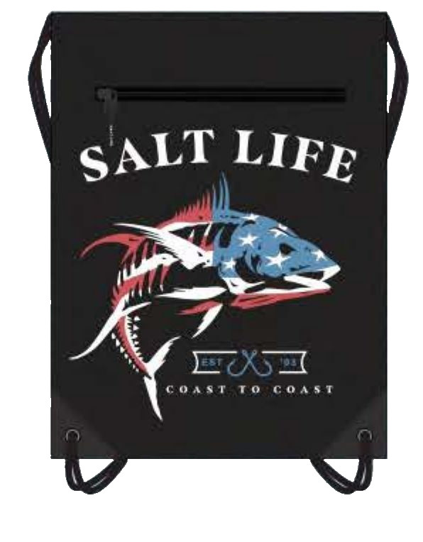 Salt Life Drawstring Backpack String Bag Sackpack Cinch with Zipper American