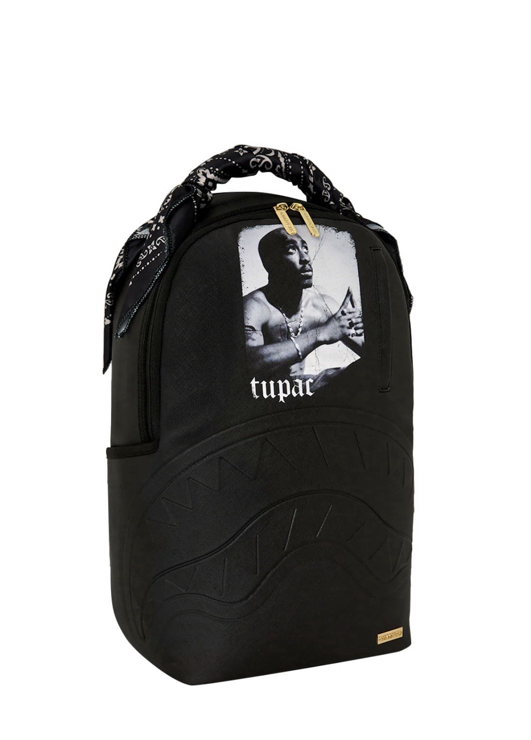 Sprayground Tupac Black Large Backpack Zip Top Handle Pockets Adjustable Straps