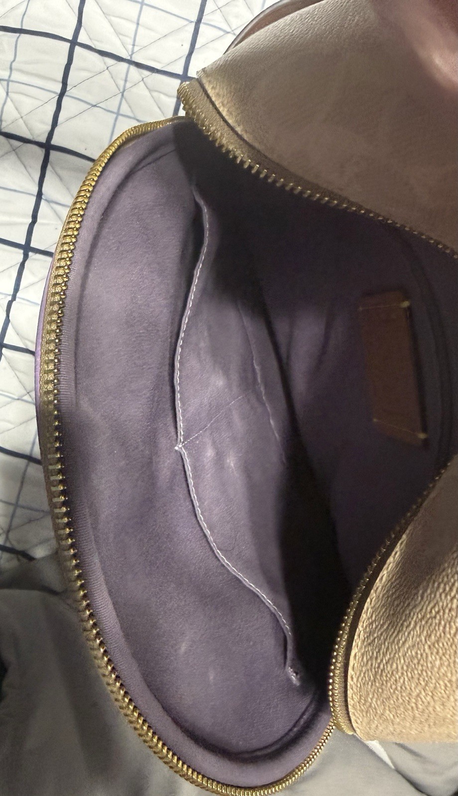 Coach Logo Backpack Purple Beige Zip Closure Adjustable Strap