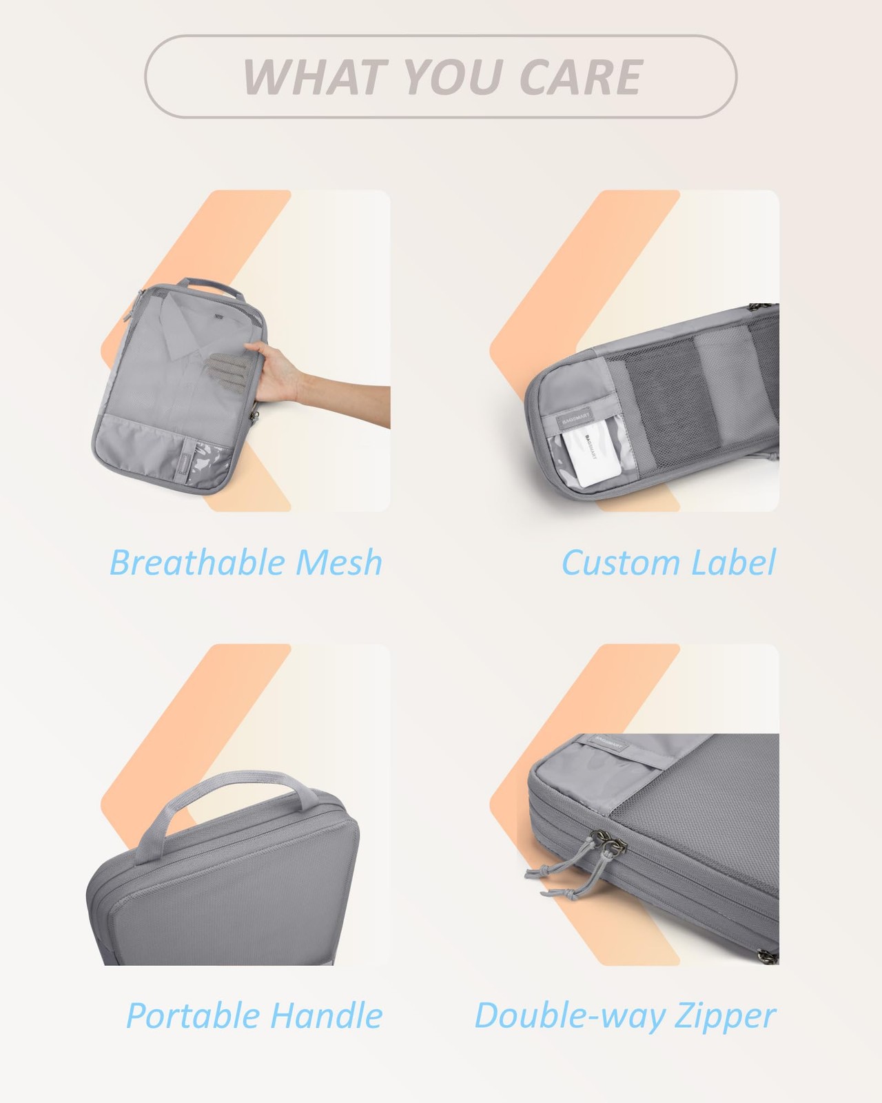 BAGSMART 4 Set Compression Packing Cubes – Lightweight Travel of 4, Grey