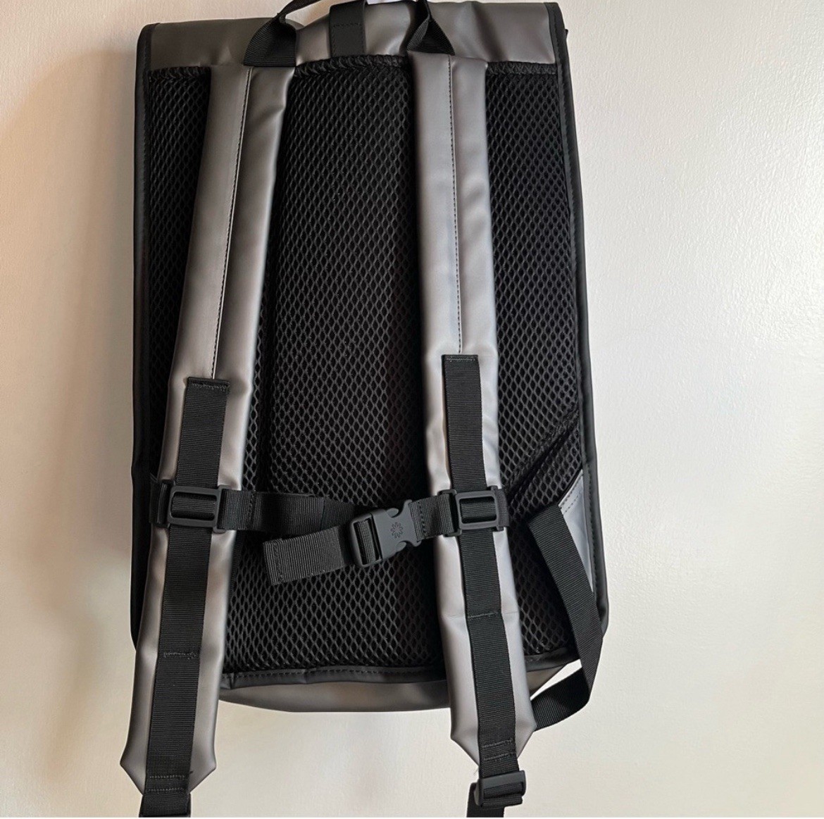 NWT Back Pack Rains Rolltop Rucksack Waterproof Metallic Grey Bag