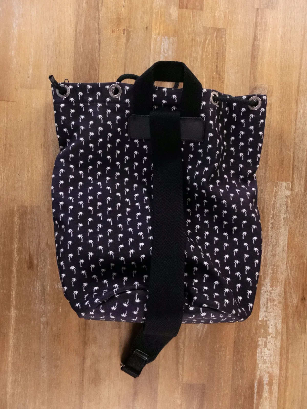 (NO CUSTOMS TAX) SAINT LAURENT City Sailor black canvas palm tree print backpack