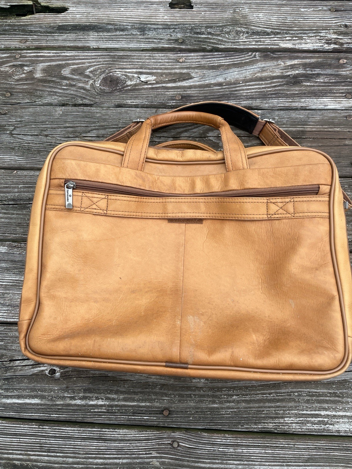 Samsonite Tan Full Grain Leather Portfolio Briefcase Bag Versatile Messenger