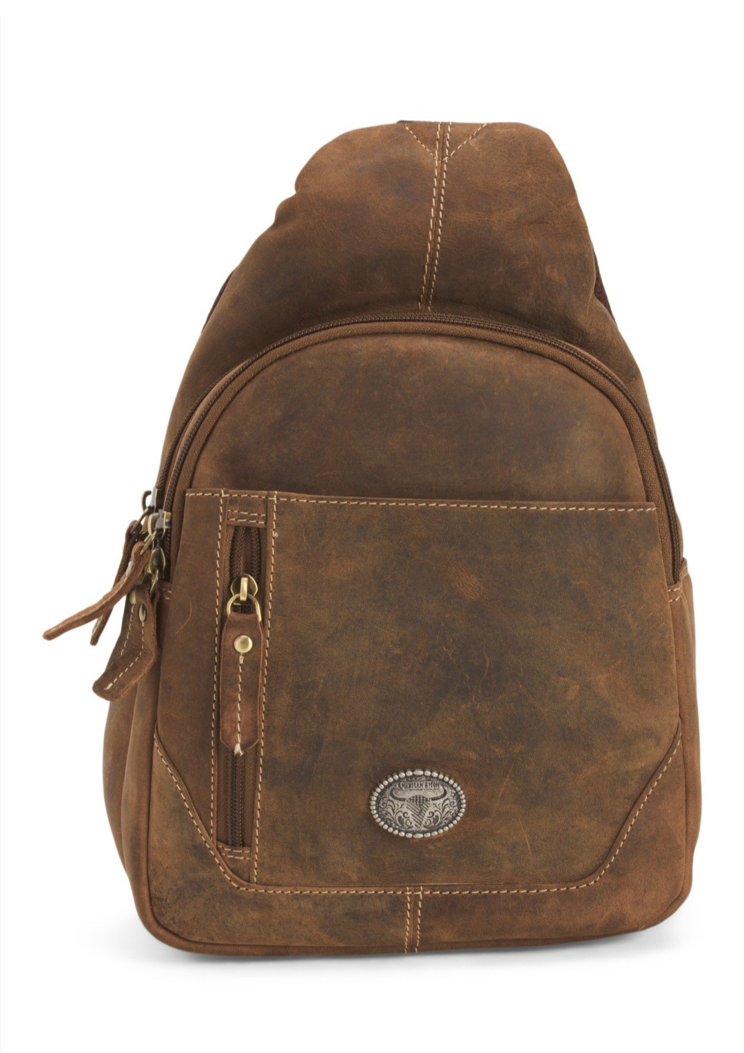 American Bison Men’s Leather Zip top Chest Bag Brown