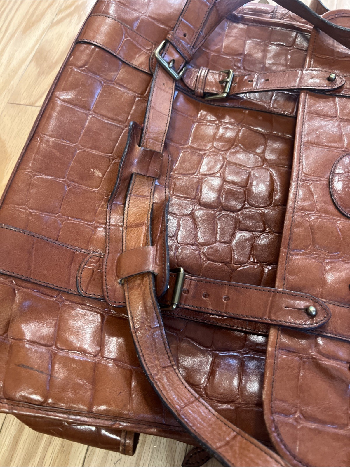 Mulberry Brown Leather Briefcase Messenger Bag Croc Embossed