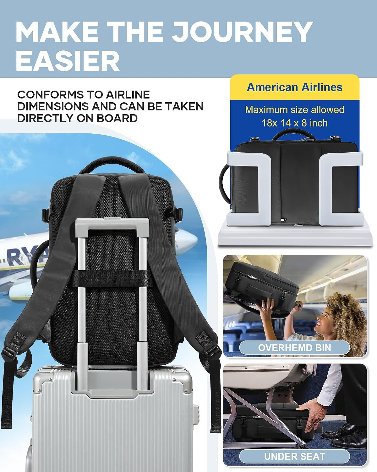 Black Small Travel Laptop Backpack for Women Men,Carry on Backpack,Airplane Trav