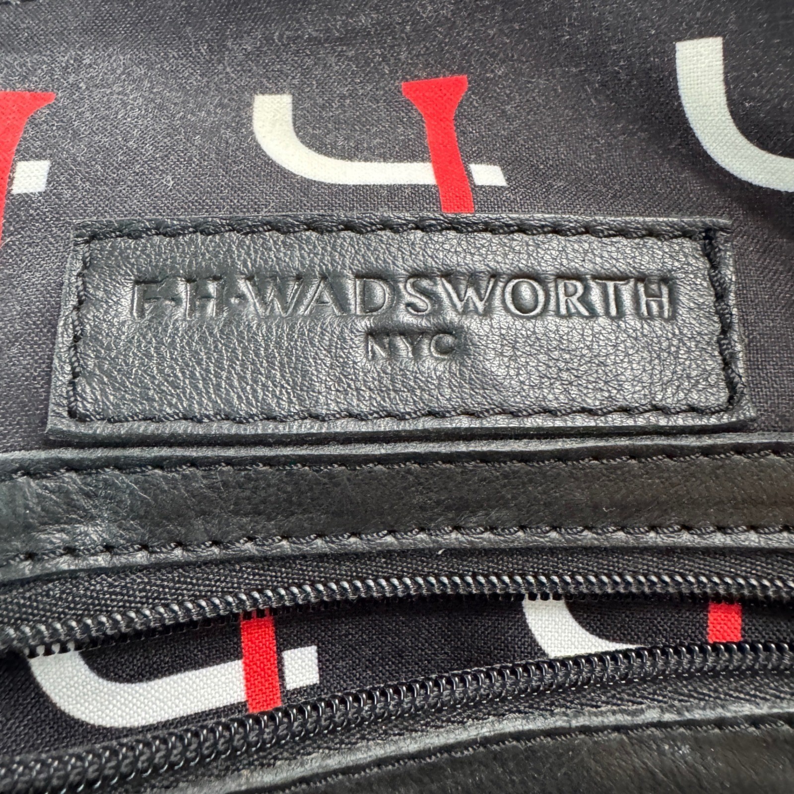 FH Wadsworth Black Leather Backpack Short Par 4 Logo Laptop Sleeve Frayed *READ*