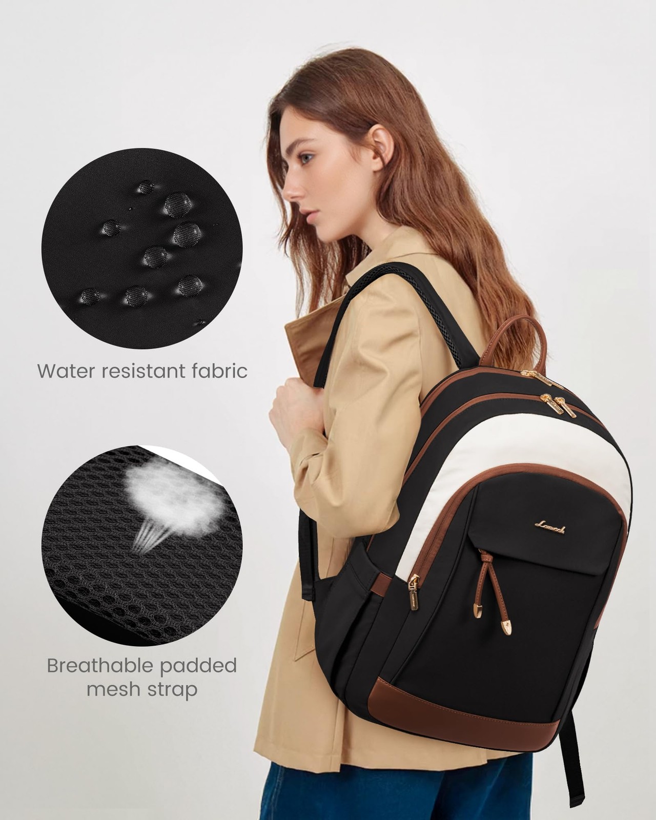 LOVEVOOK 15.6 Inch Laptop Backpack for Women, Waterproof, Black