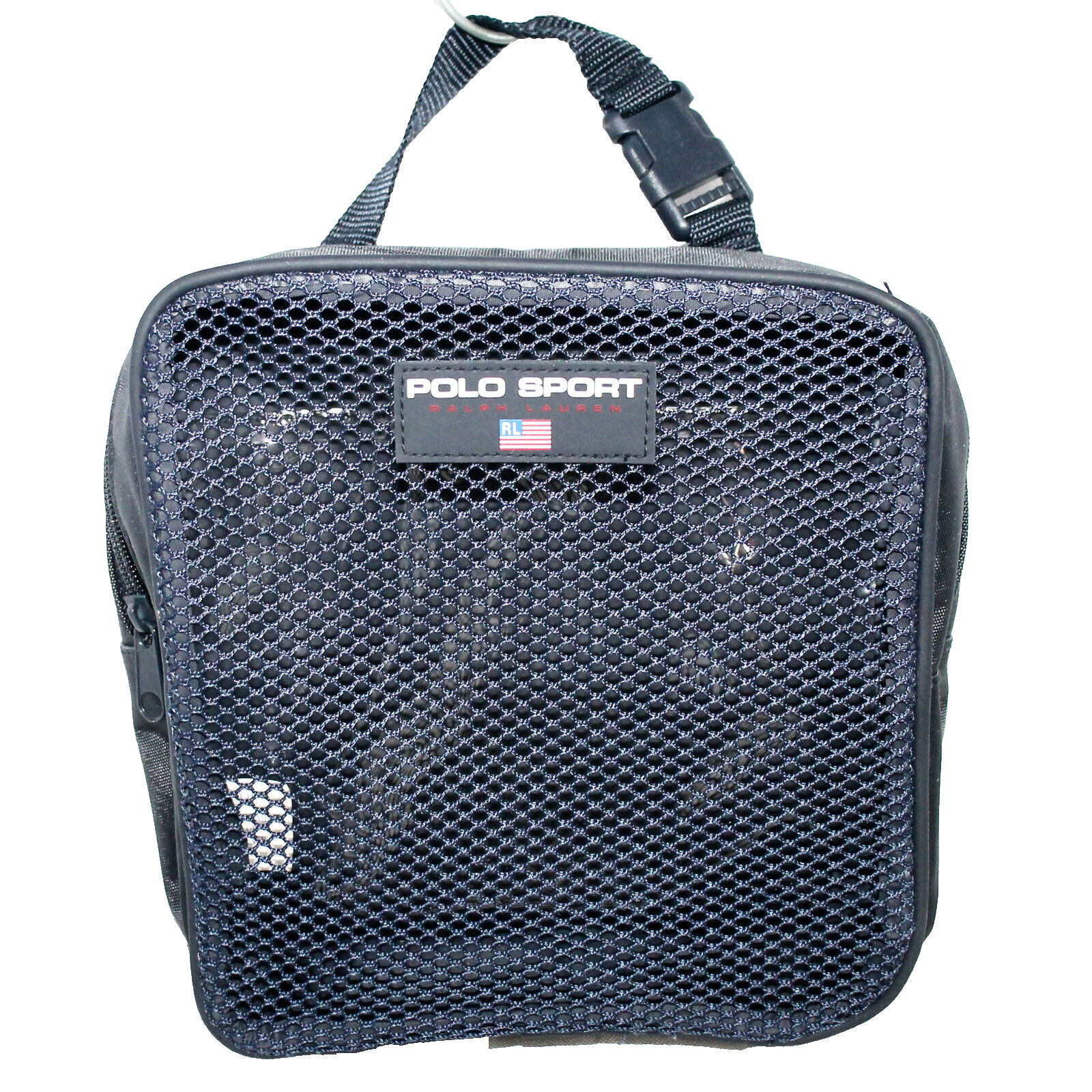 POLO SPORT Mesh Front Zip Travel Utility Toiletry Bag Tote Navy Blue Black