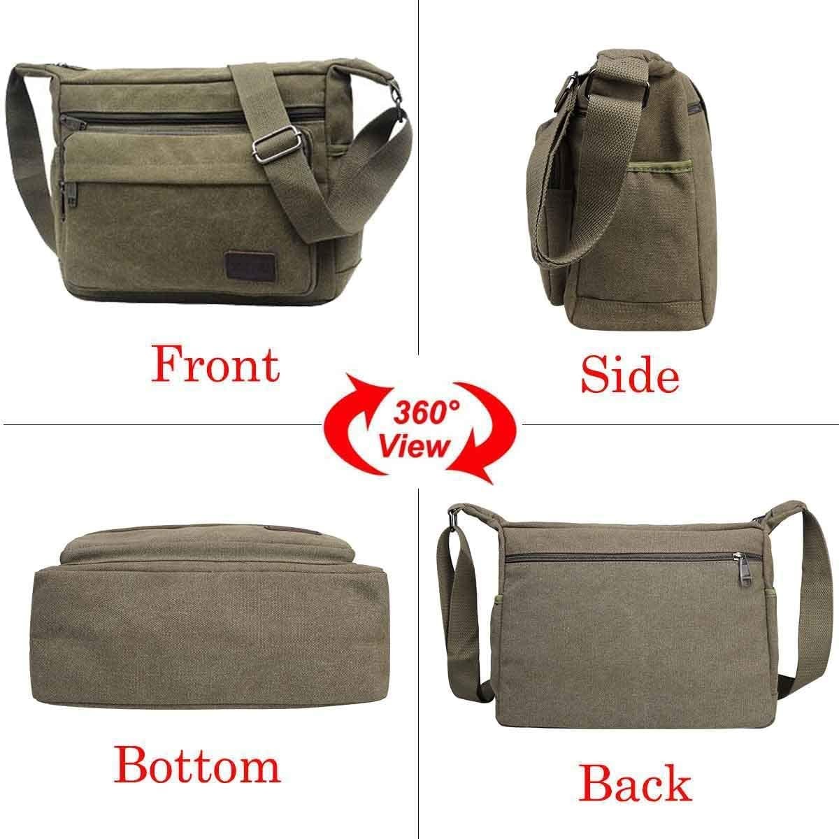 Canvas Messenger Bag Multi Pockets Shoulder Bag Cross body Satchel Bag for Bu…