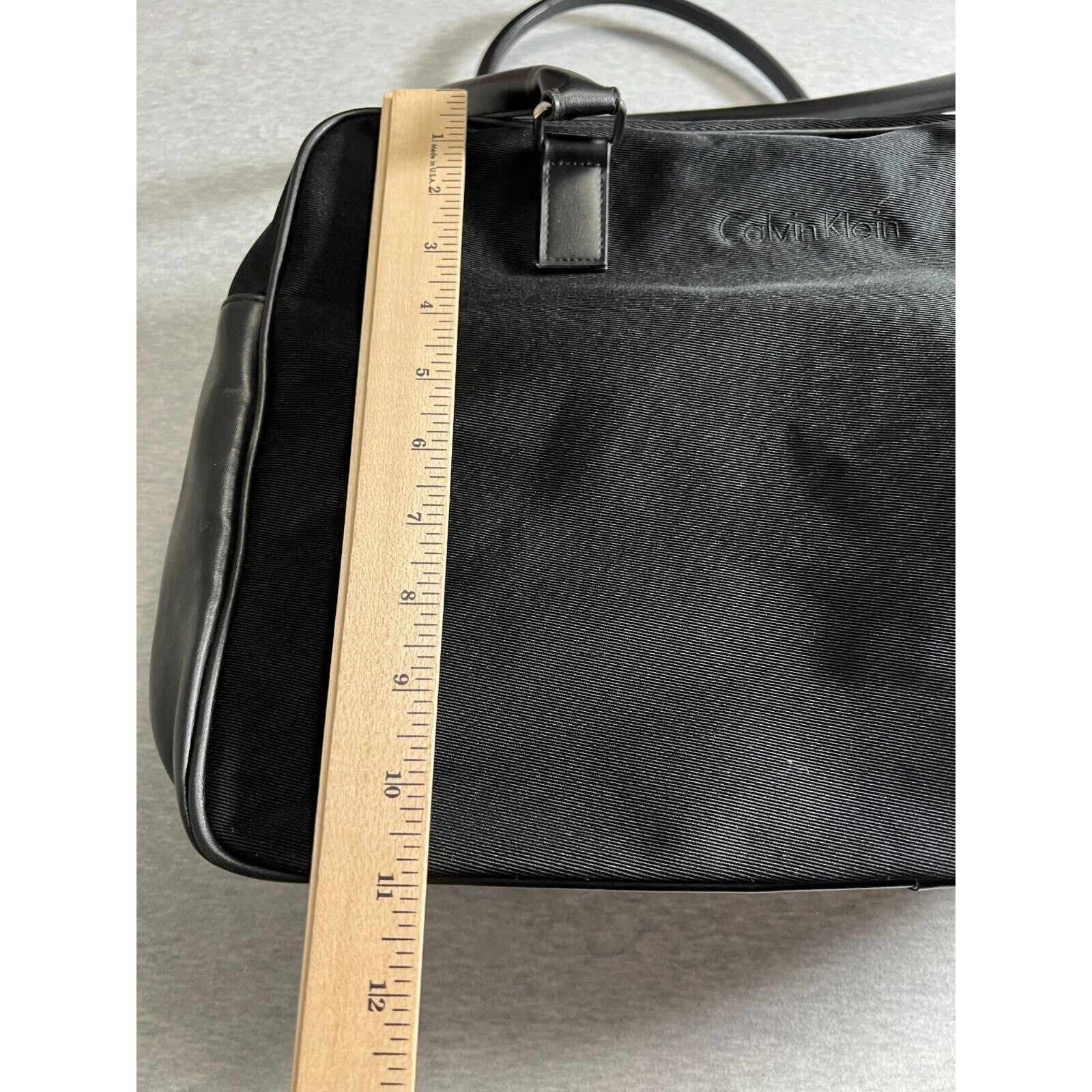 Calvin Klein Canvas Duffle Gym Weekend Bag Top Handle 15x11x6 Faux Leather Trim