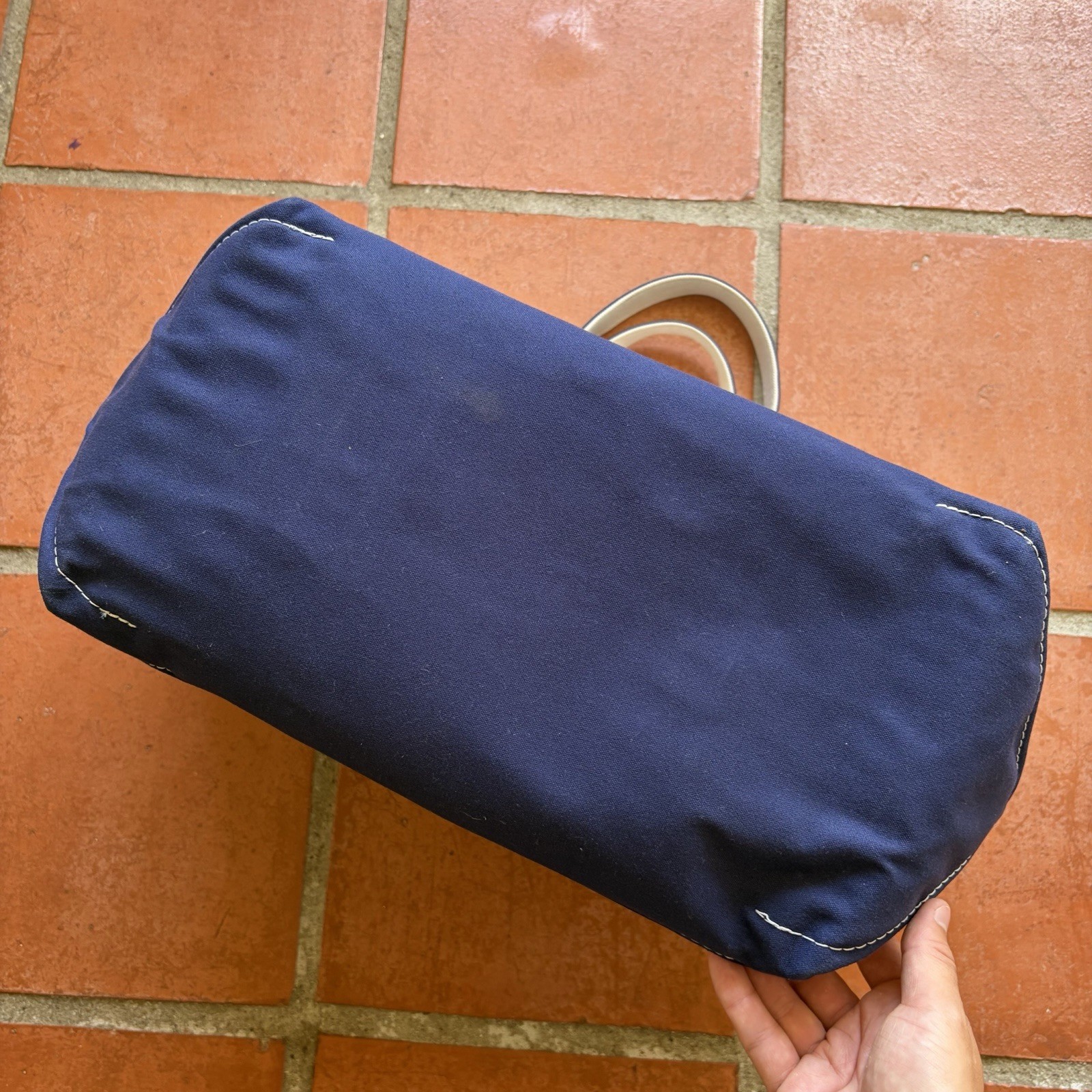VTG LL Bean Classic Canvas Extra Large BOAT AND TOTE Bag Navy Blue & Ivory USA