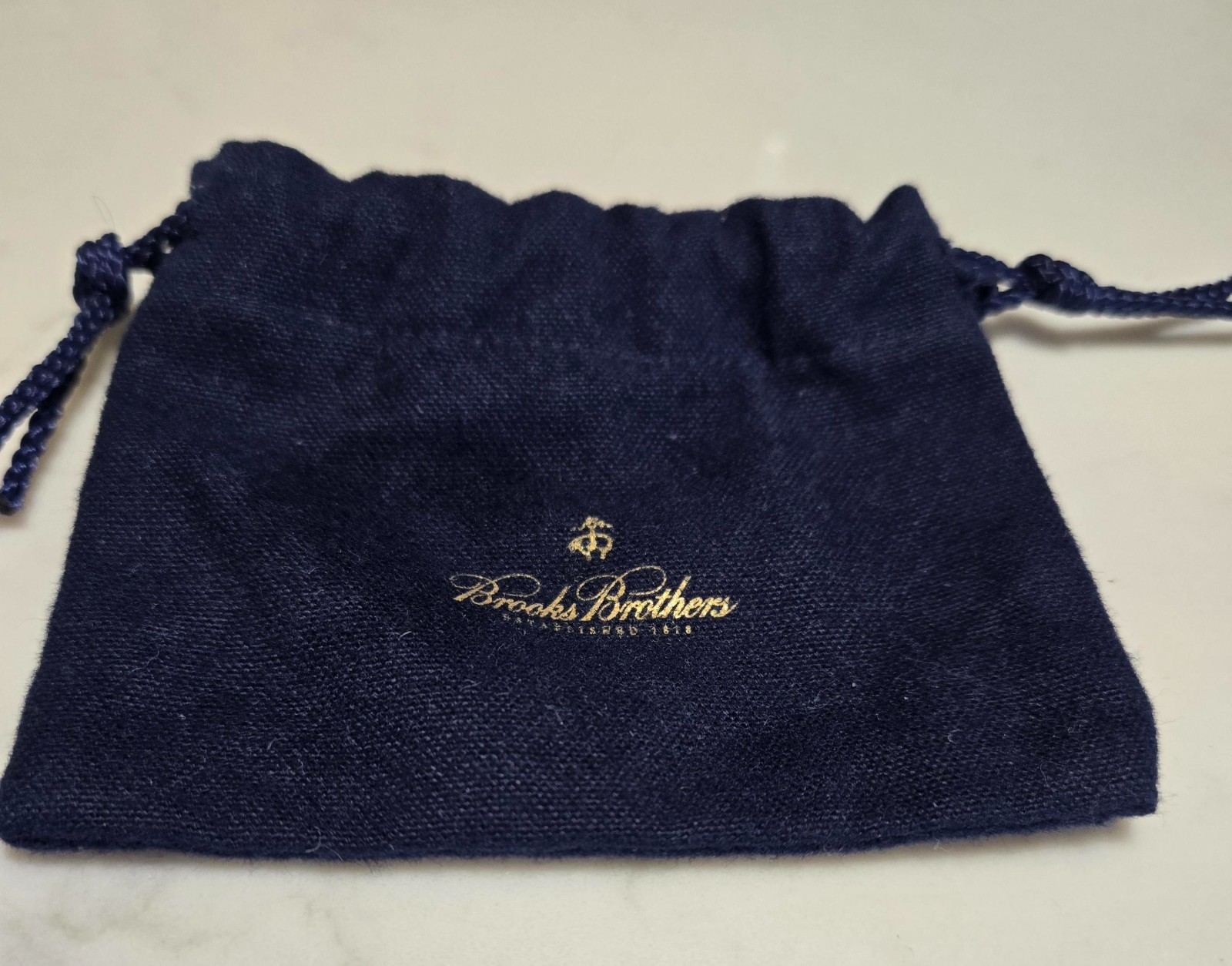 BROOKS BROTHERS Navy Blue Mini Drawstring Pouch Bag Cufflinks, Tie Clip