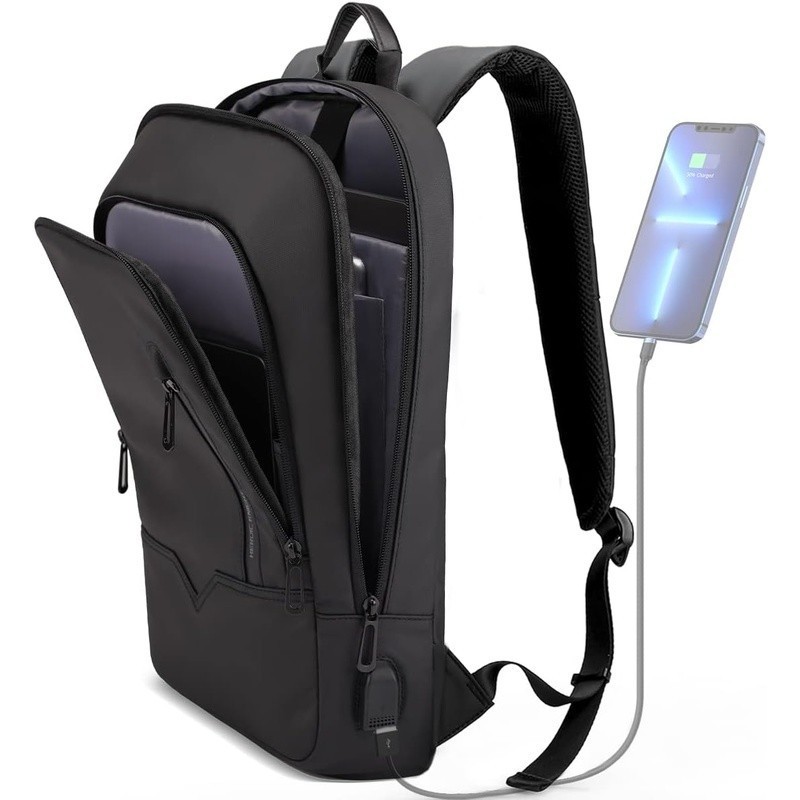 Laptop Backpack USB Charging Port Multiple Compartments Travel Bag Men