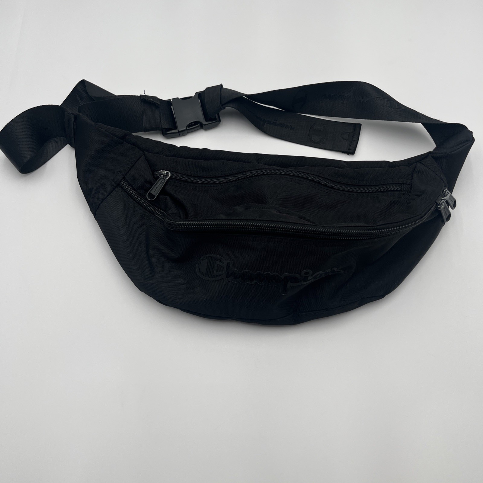 Champion Jumbo Black Fanny Pack Bag / Zip / Clip / 2 Pockets + Inner Pocket