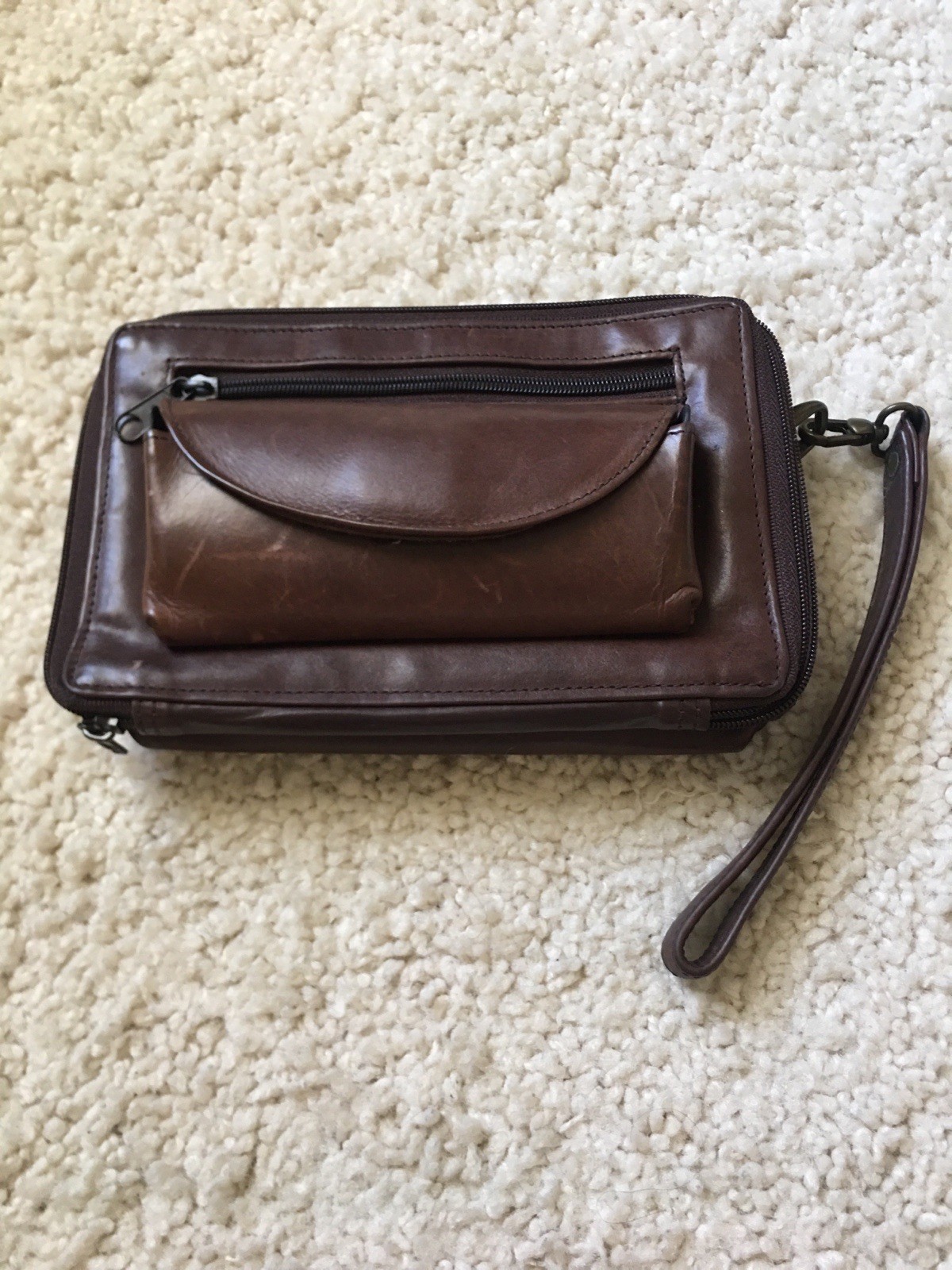 Mens Leather Wrist Bag Travel Organizer. 8” x 5”