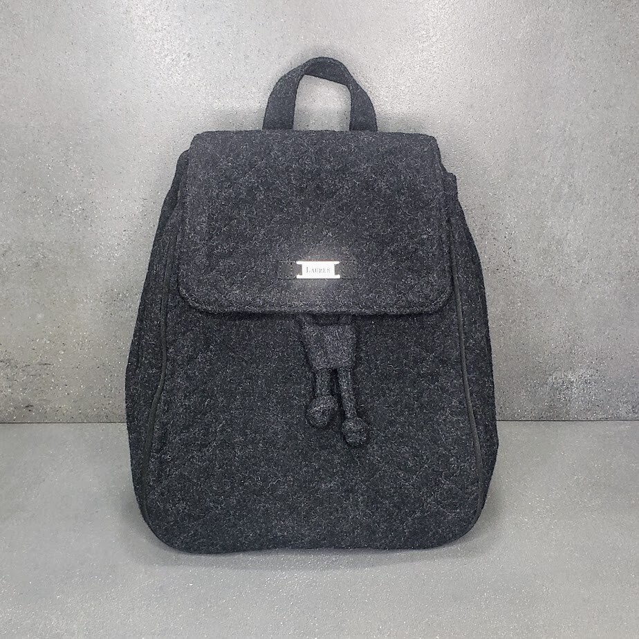 LAUREN Ralph Lauren Wool Backpack Purse Quilted Look Dark Gray Heather