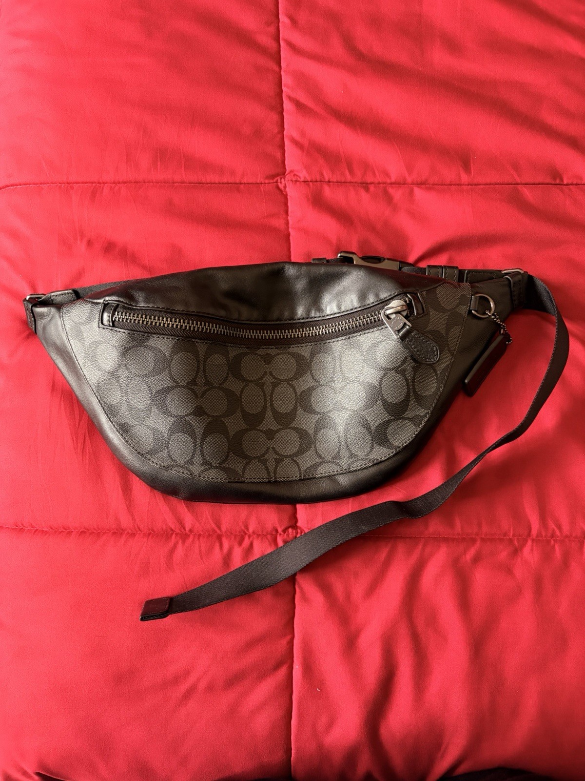 Coach Men Charcoal/Black Signature Canvas &Leather Warren Belt Bag (78777) – NWT