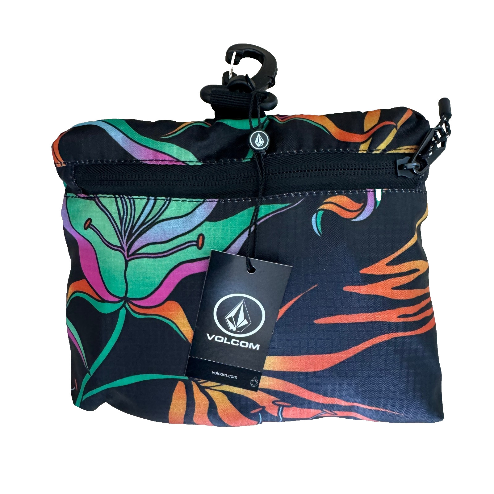 Volcom Packable Duffel Bag Black Streetwear Travel Gym Lightweight 10 X 18 X 10