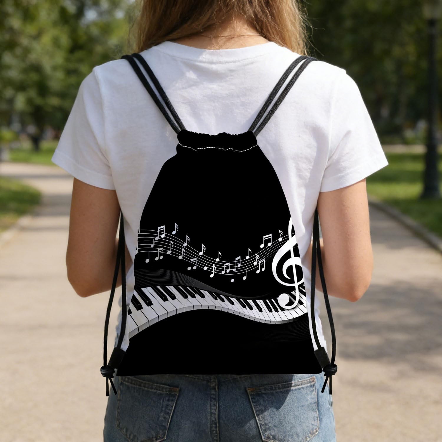 Piano Music Score Drawstring Backpack, Adjustable Cord & Inner Zipper Pocket …