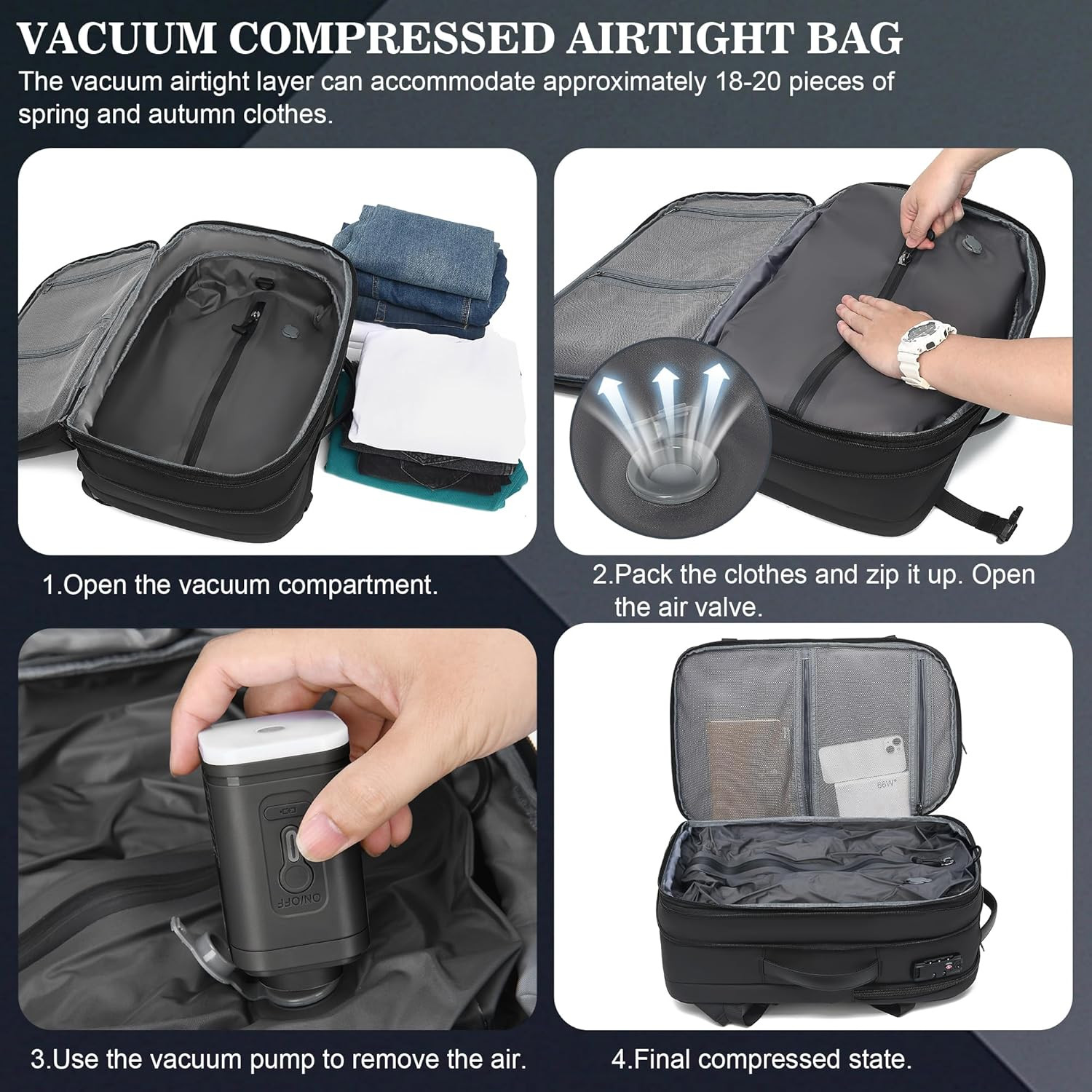 Water-Resistant Expandable Vacuum Backpack – Perfect for Travel & Business