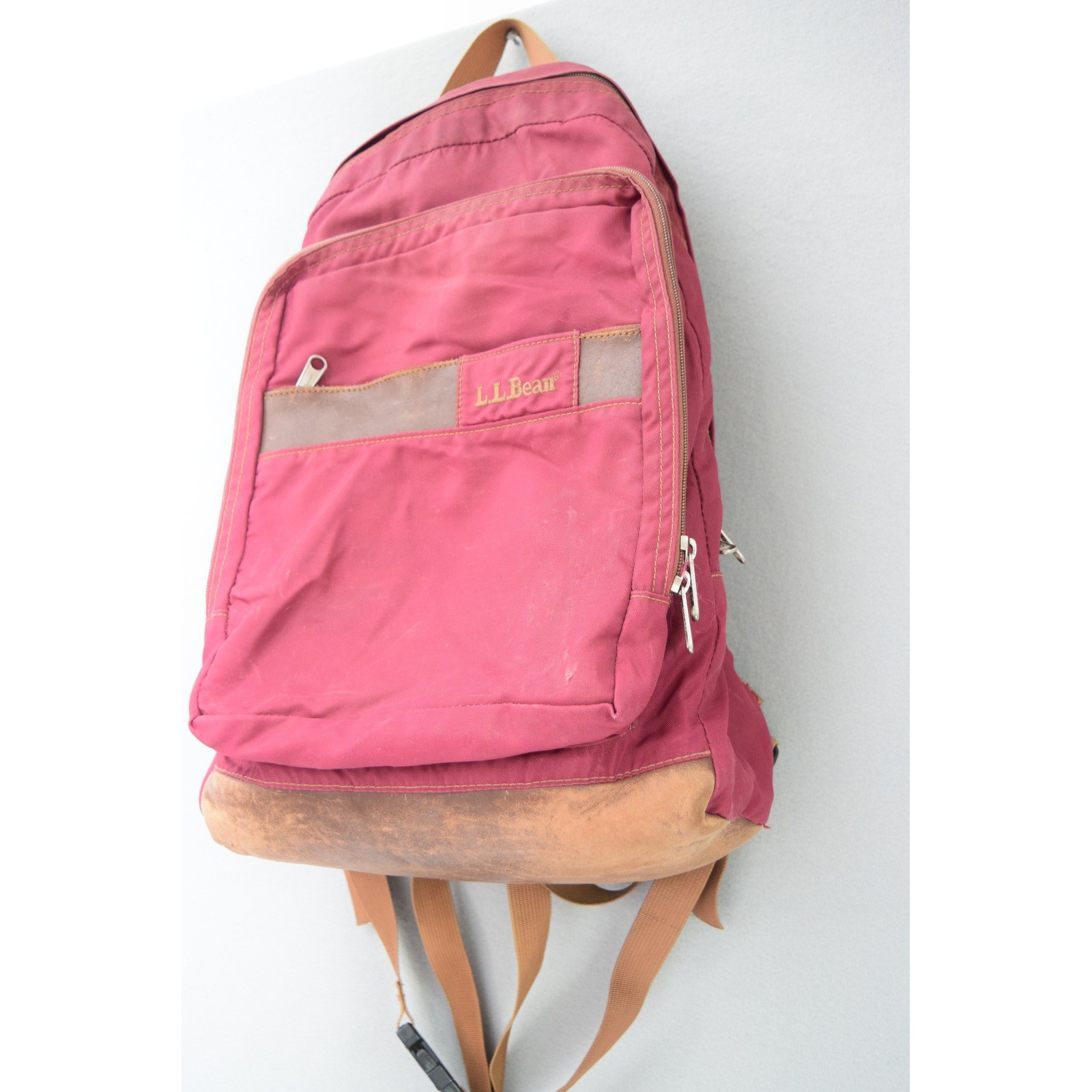 L.L. Bean Backpack Medium Red Leather Bottom Vintage Mens Gorpcore Korea