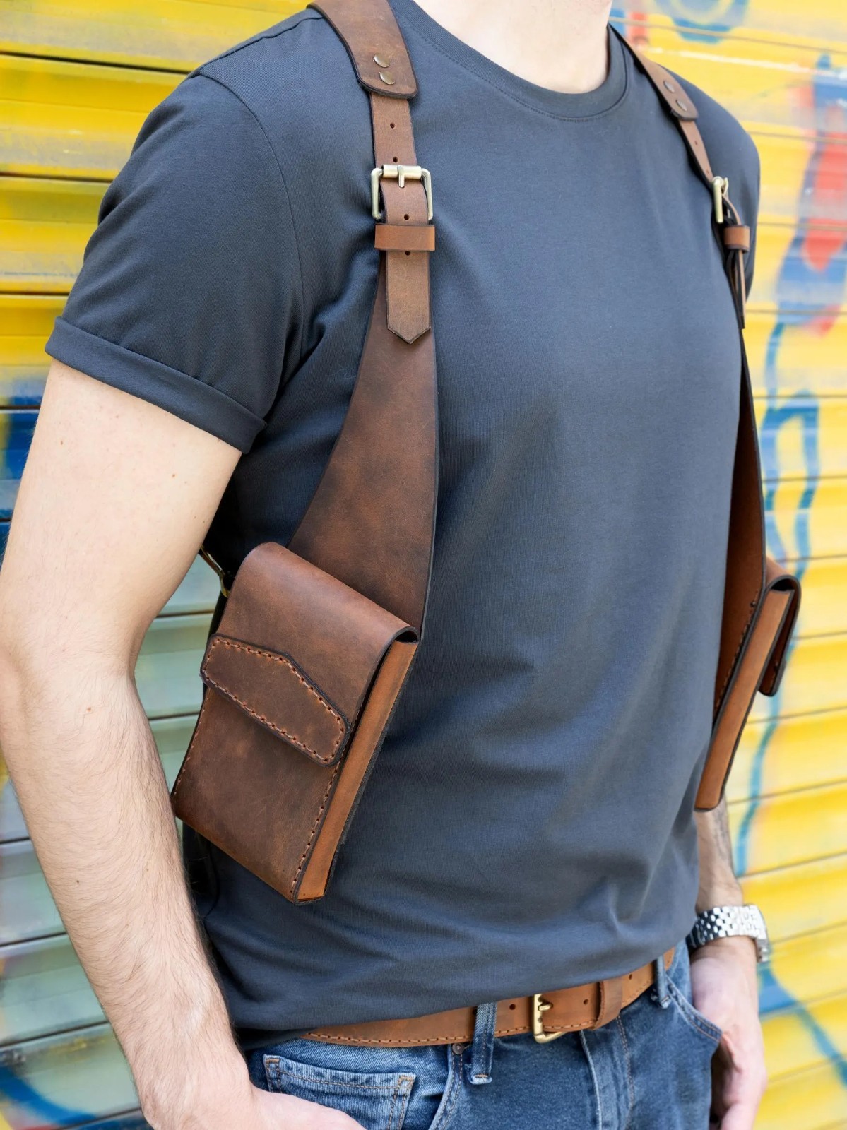Handmade Leather Holster Bag Brown Leather Shoulder Bag Festival Travel Bag