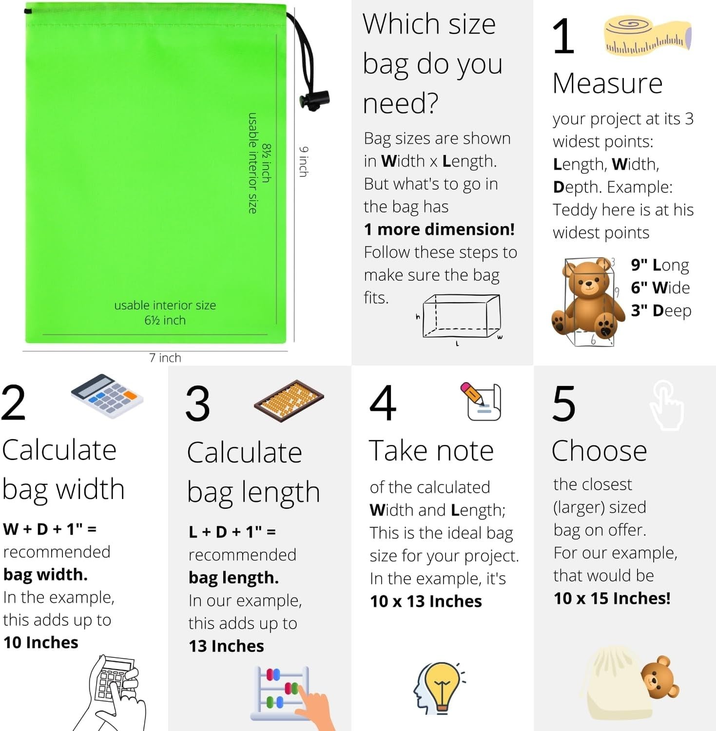 Drawstring Bag with Toggle – Nylon Cinch and Ditty Pouch () 7 x 9 Inch Green