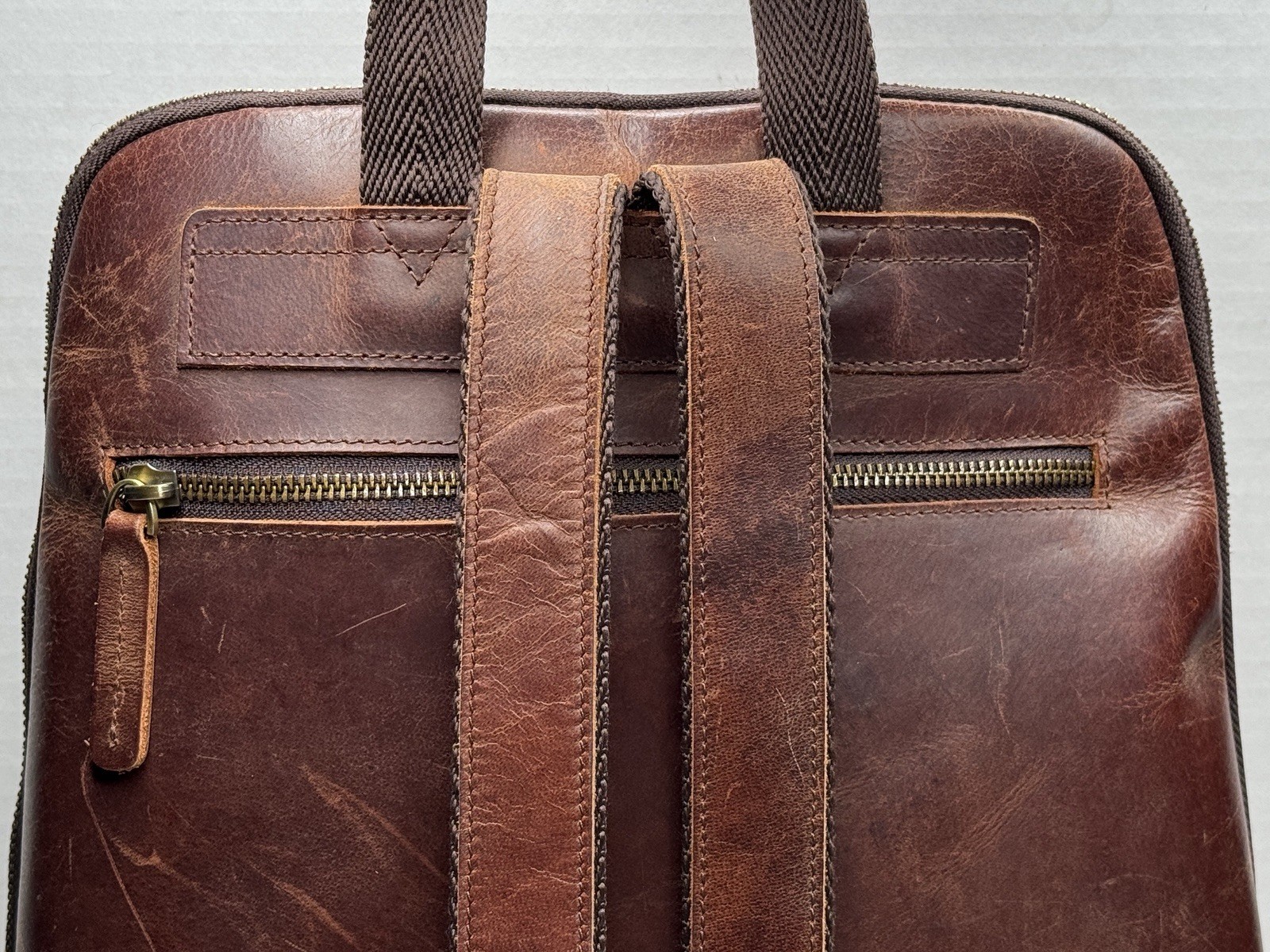 S-ZONE Genuine Buffalo Leather Backpack Purse Dark Brown Travel Laptop Bag 12.9”