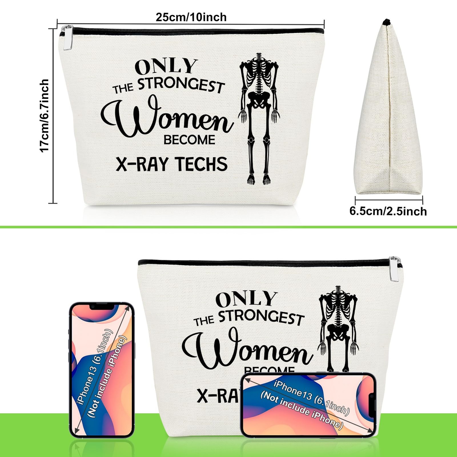 X-Ray Tech Makeup Bag Radiology Gifts for Women 10 x 6.7 inches, Off White