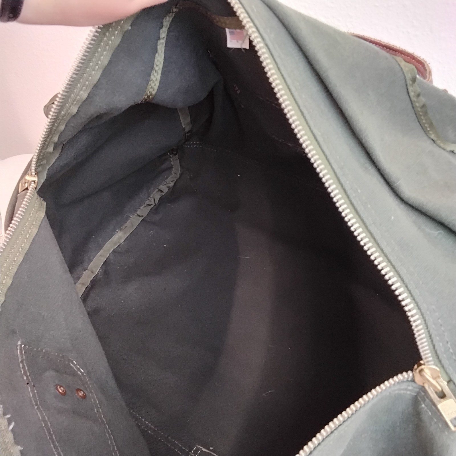 Orvis Battenkill Duffle Bag Canvas + Leather Green Brown Trim Vintage *J5828