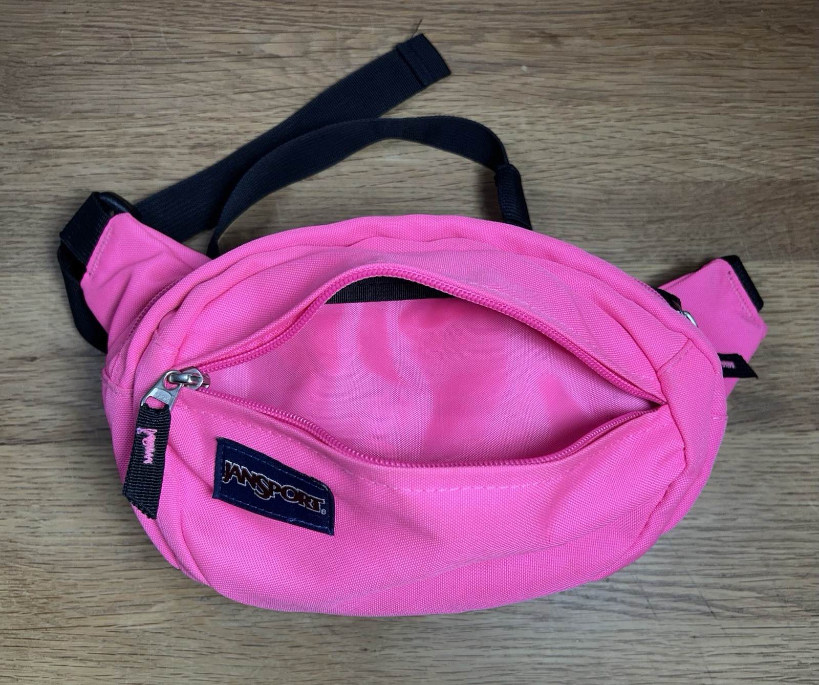 Jansport Fannypack Neon Pink Nylon Retro 80s Dual Zipper Pocket