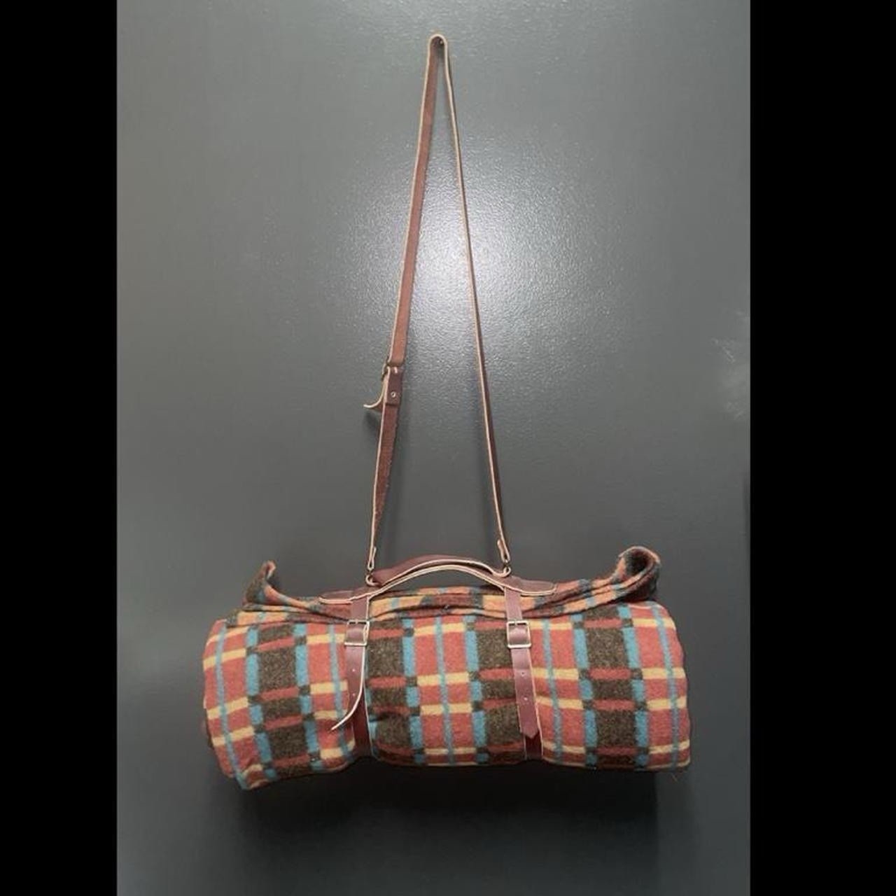 Vintage Woolrich Wool Camp Roll Up Blanket With Leather Carry Harness