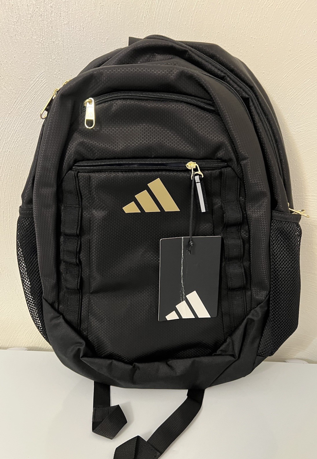 ADIDAS Excelerator Backpack Black Gold Metallic Laptop Compartment Water Bottle