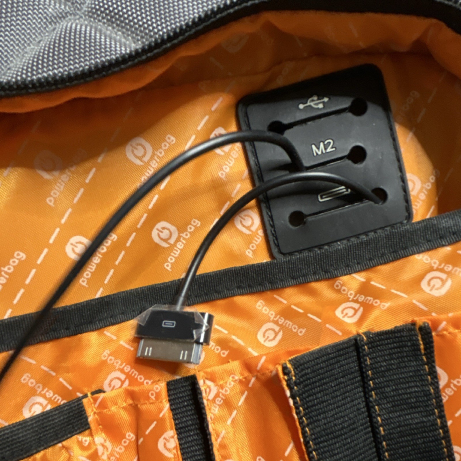 Powerbag Gray Sling Backpack Crossbody w/ Powerbank, Zip Pockets Travel