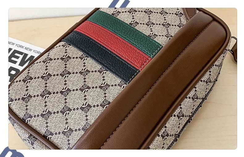 Casual Sling Bag Men PU Leather Messenger Crossbody Color Block Trendy Wide Stra