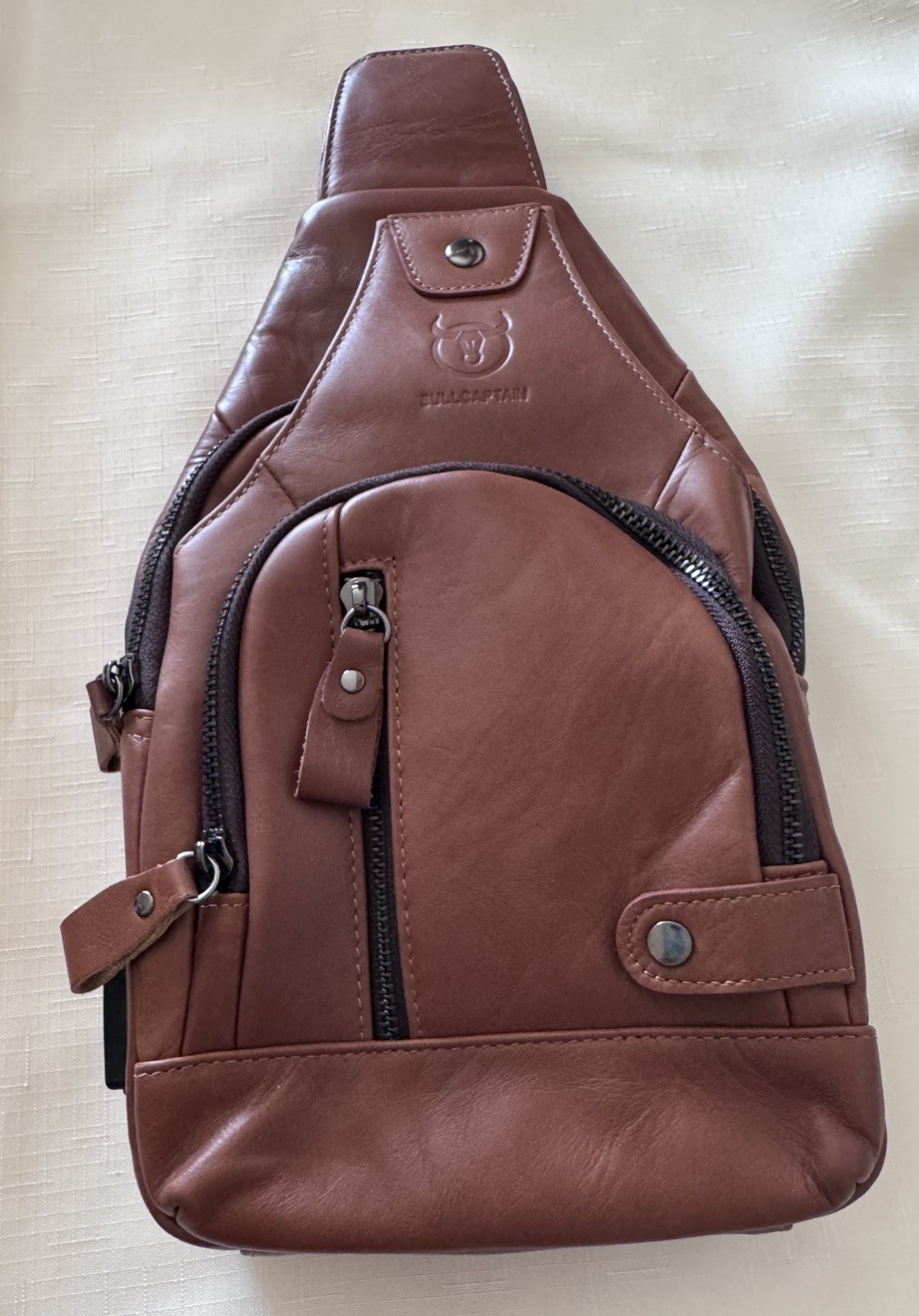 Bullcaptain Mens Brown Genuine Leather Multi-Pocket Cross Body Bag Pre-owned