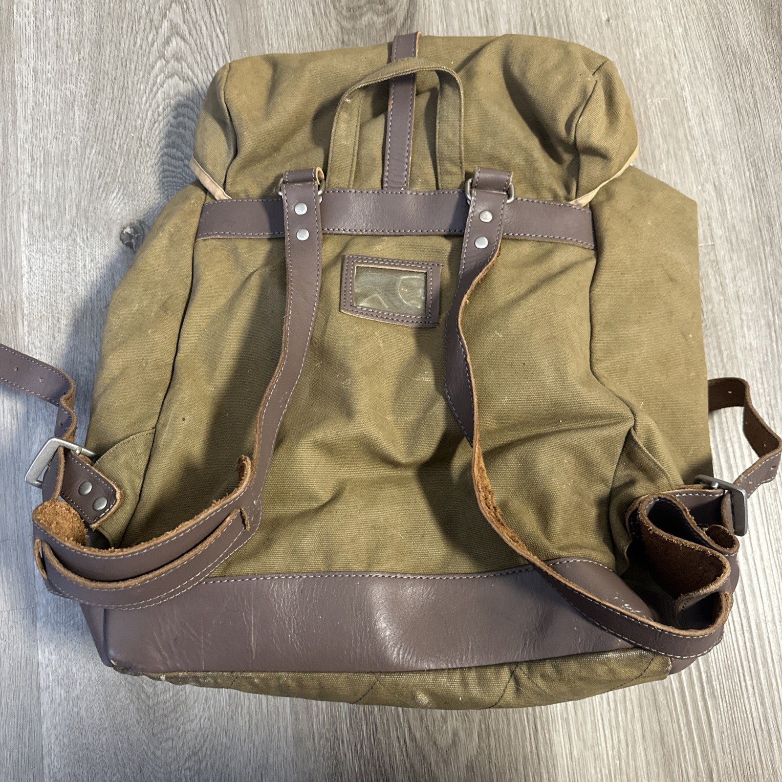 The Brothers Bray Billykirk Backpack Cotton Olive Tan Leather Trim Vinyl Liner