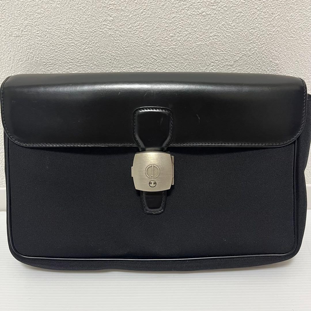 Dunhill Clutch Bag Second Bag Black Nylon x Leather Flap Lock & Key Men’s Used