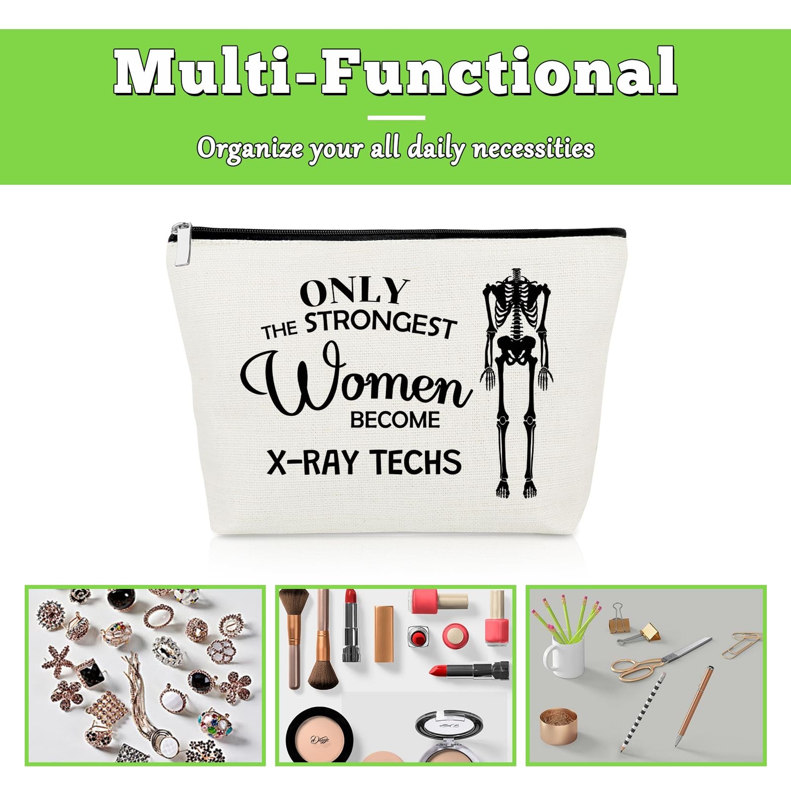 X-Ray Tech Makeup Bag Radiology Gifts for Women 10 x 6.7 inches, Off White