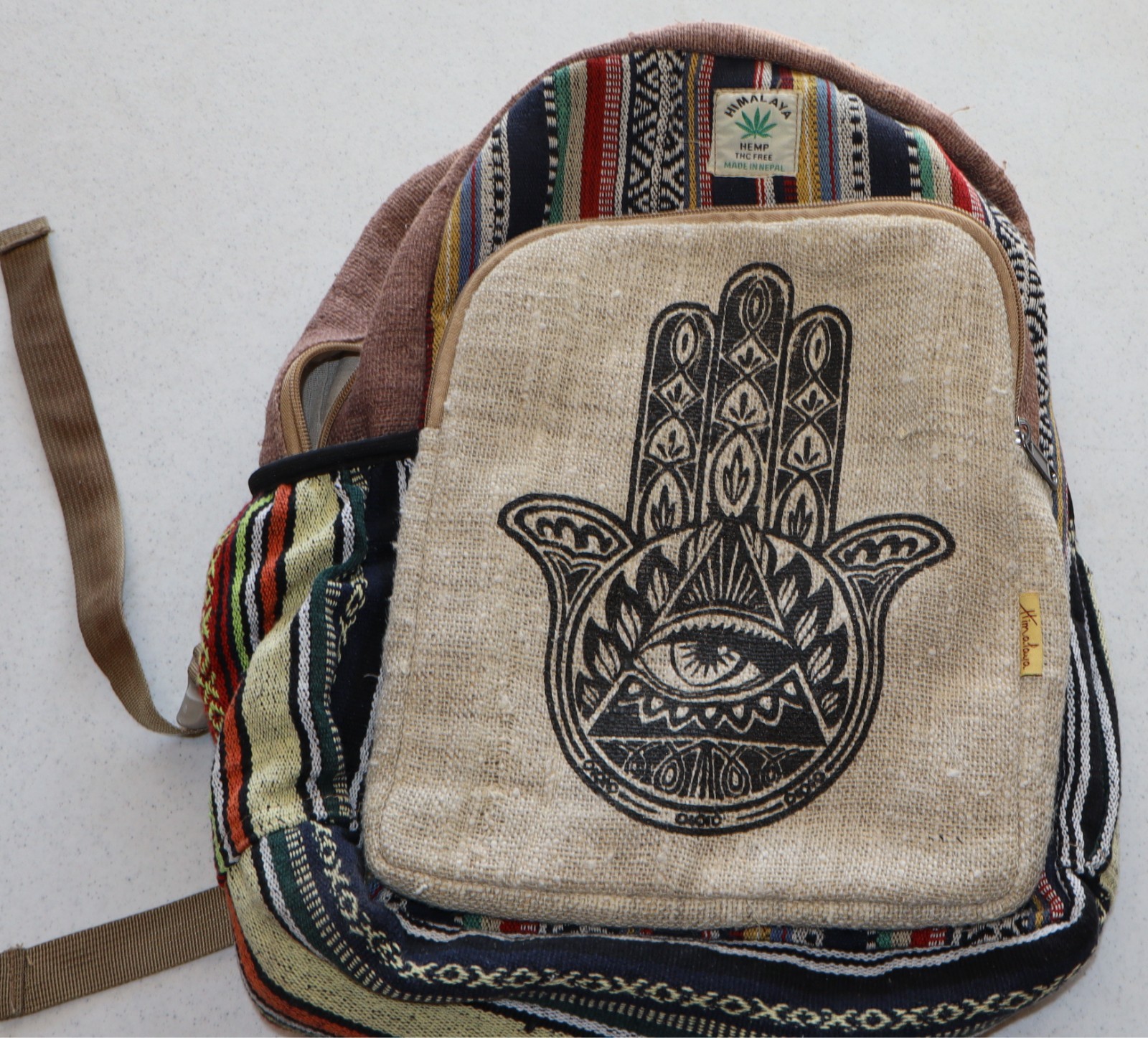 Himalayan Hemp Multicolor Handmade Backpack 16″H X 13″ Boho Hippy