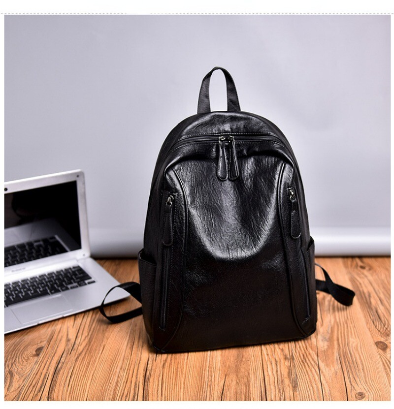 Men’s Large Capacity Leather Backpack, Soft Leather Travel Work Bag Leisure Bag